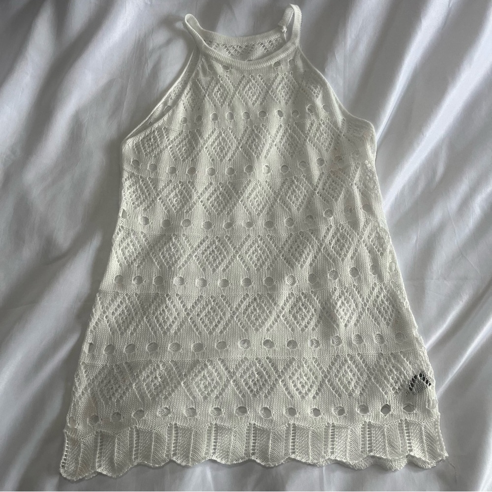 Lace Crochet White Beach Pool Coverup Tank Top Womens Large